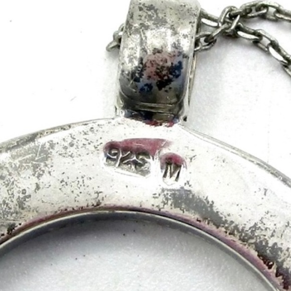 Vintage 925 Turquoise pendant with chain. Necklace Round - Picture 3 of 6